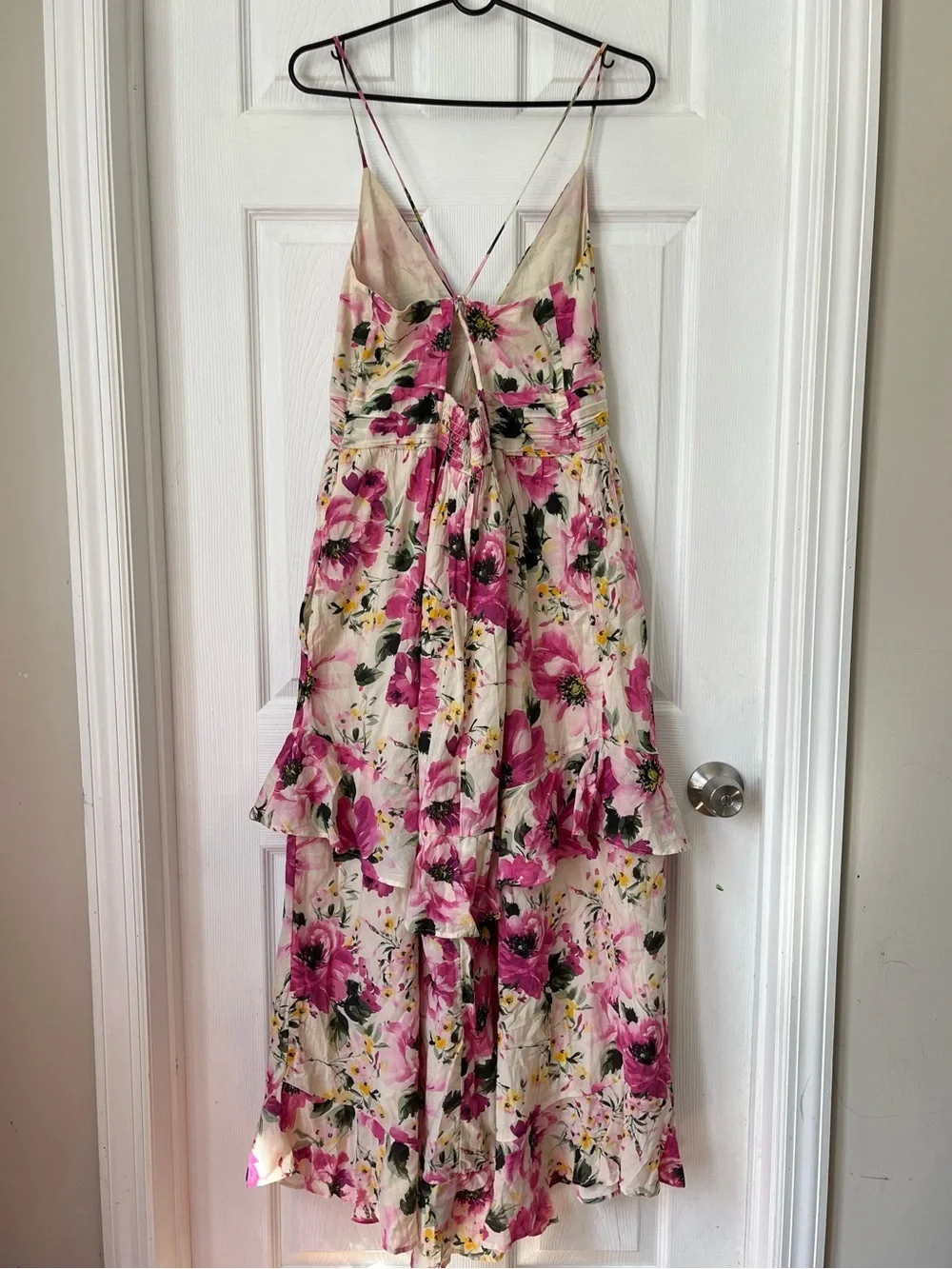Abercrombie & Fitch Floral Pink Spaghetti-Strap tiered ruffle maxi dress size L
